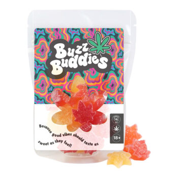 Buzz Buddies<br> 	<font size="3px">A 250 mg pack<br> loaded with 25 × 10 mg <br>delicious fruit-flavoured, <br>THC-infused gummies. Enjoy bold flavours of grape, raspberry, peach, and mango.</font>